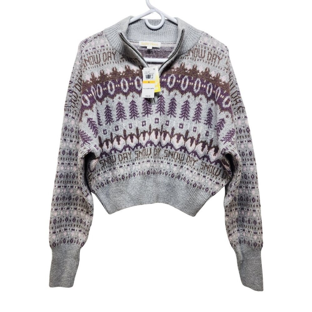 Sugar Moon Grey Snow Day Fair Isle Pullover Sweater Size S